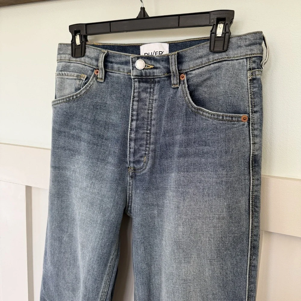 Du/er High Rise Straight Leg Performance‎ Jeans Women's 29x27 Blue Button Fly